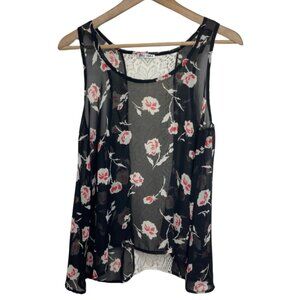 BLUE SKY | Black Floral Sleeveless Back Detail Flowy Blouse | Size M